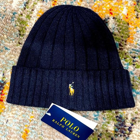 Polo Ralph Lauren Other - Polo Ralph Lauren Mens Signature Merino Wool Cuffed Beanie Blue One Size (g) New